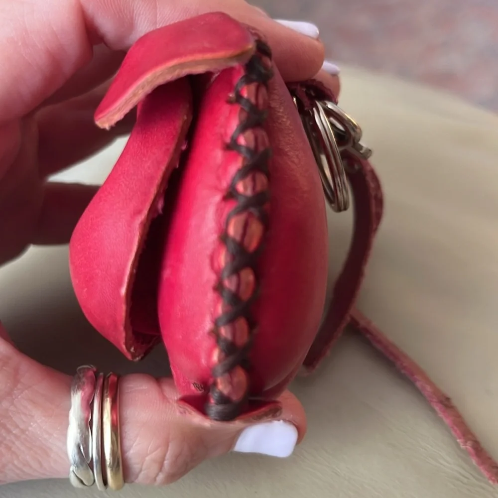 Leather Piggy Coin Key Ring Dark Pink Just Adorable-Handmade - Picture 12 of 12